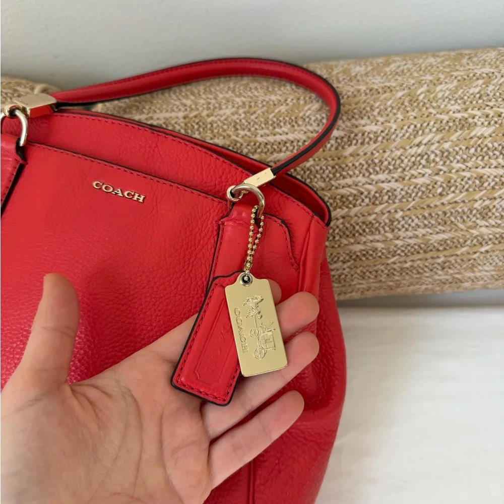 COACH Red Pebbled Leather Tote with Gold Hardware